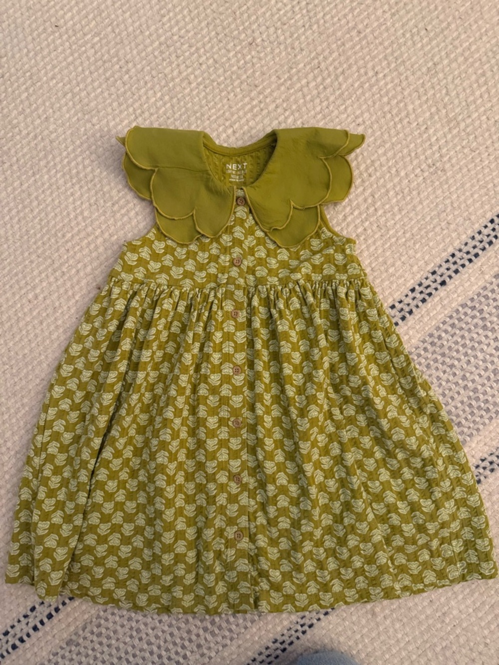 next Olive Green Floral Cotton Dress with Scalloped Collar